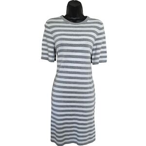 💙MICHAEL Michael Kors Gray and White Striped Midi Dress☆